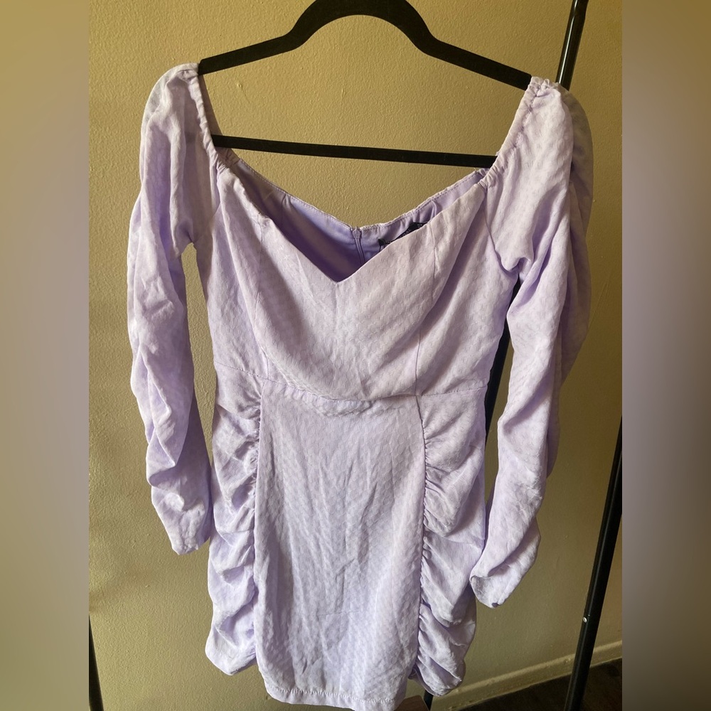 Nasty Gal Lilac Ruched Flutter Sleeve Mini Dress